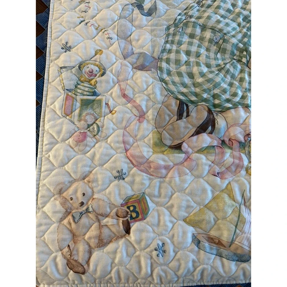 Handmade Daisy Kingdom 1997 Toy Treasures Quilt Lovey Baby Blanket 36